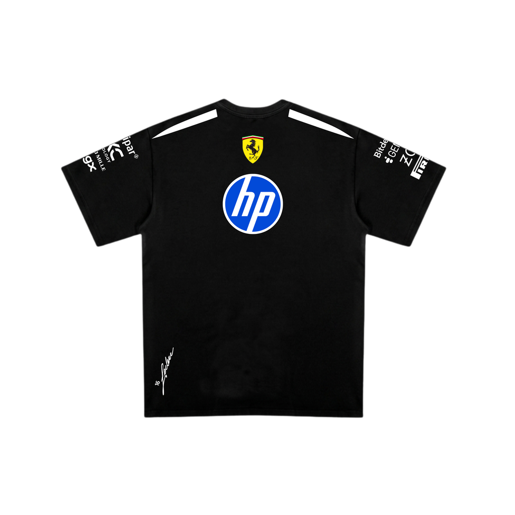 Camiseta De Algodão Charles Leclerc Ferrari - Preta