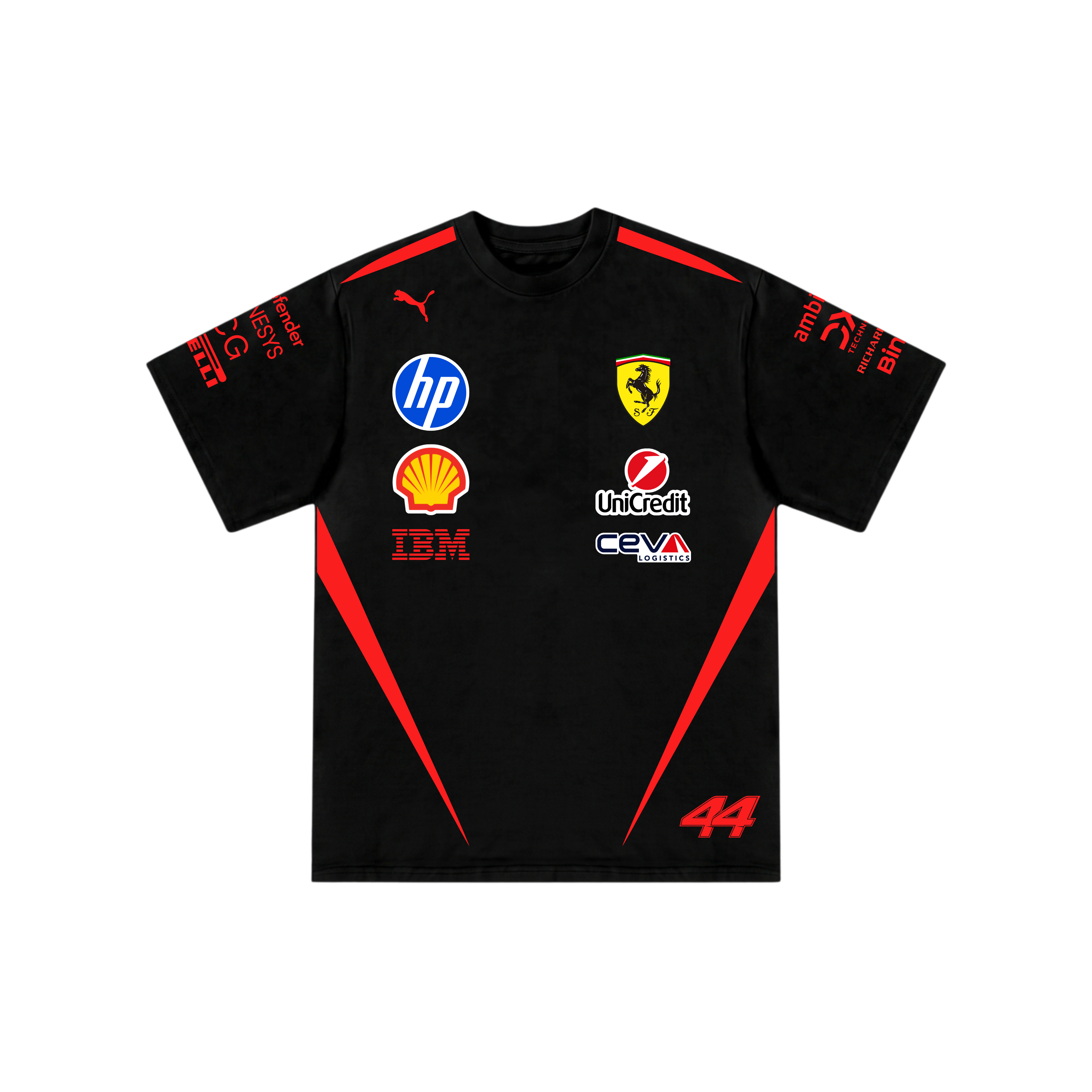 Camiseta De Algodão Lewis Hamilton Ferrari - Preta/Vermelho