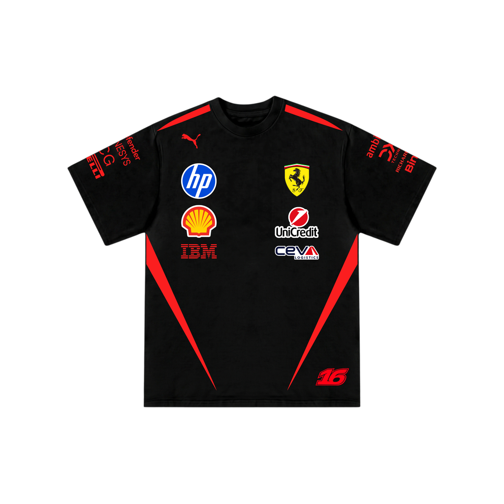Camiseta De Algodão Charles Leclerc Ferrari - Preta/Vermelho