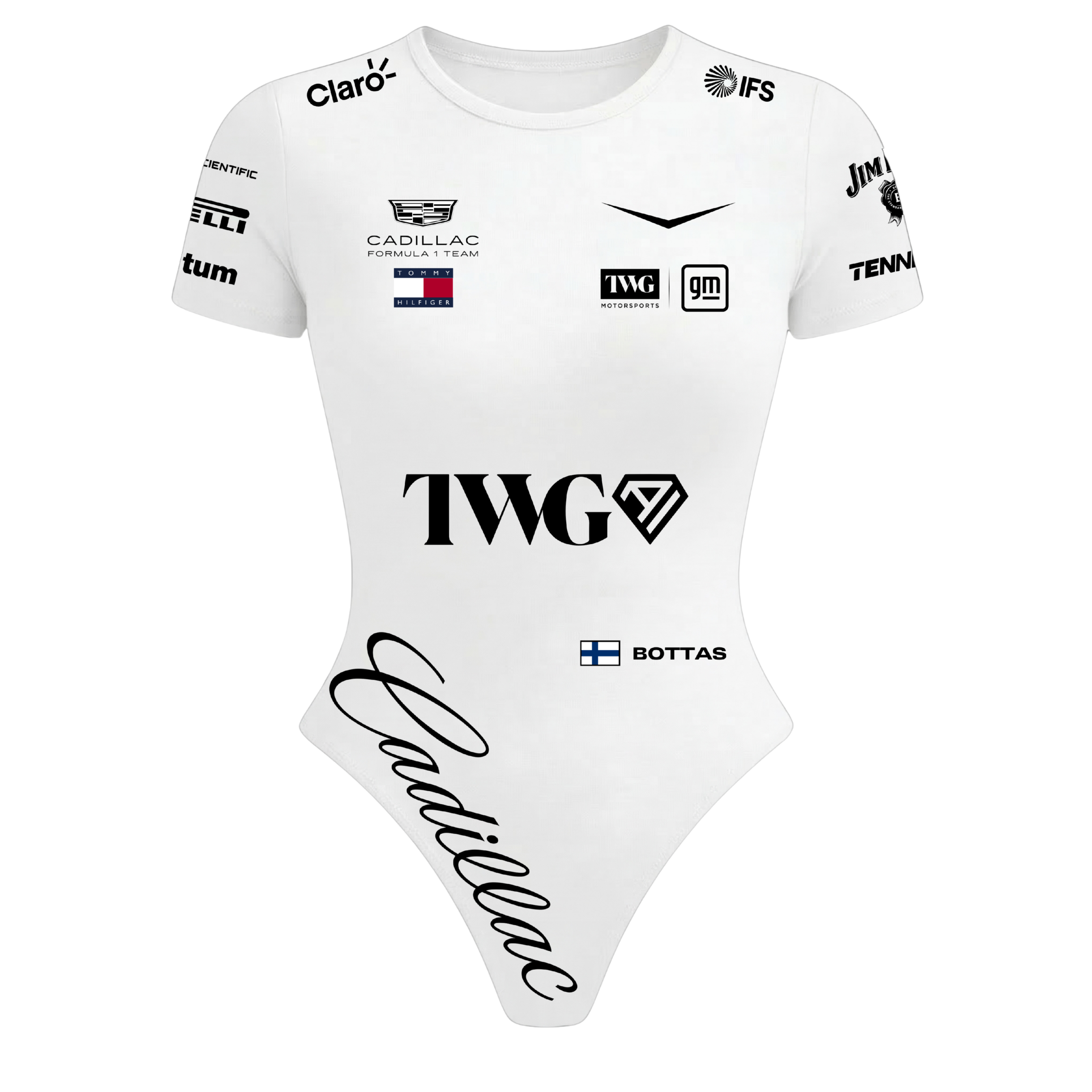 Body Curto Feminino Valtteri Bottas Cadillac - Branco