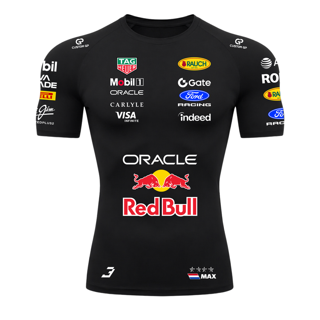 Camiseta De Compressão Max Verstappen Red Bull - Preto
